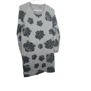 Kenzo Women’s Grey Flocked Velvet Tiger Logo Fleece Sweatshirt Dress-Size Large